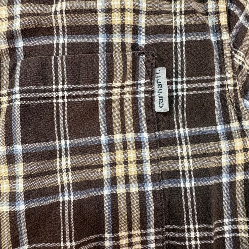 Carhartt Mens Brown Plaid Short Sleeve Button Down Shirt Cotton Large Workwear - Picture 4 of 6